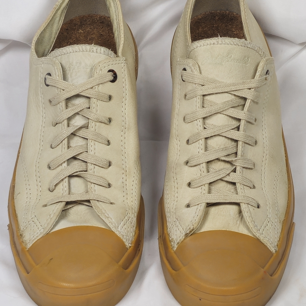 Converse Cream and Tan Men's 10 Soft Leather Skate Sneakers Casual Jack Purcells